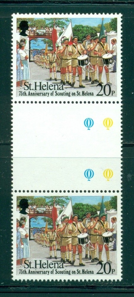 St. Helena Scott #585 MNH GUTTER PAIR Scouts on Parade $$