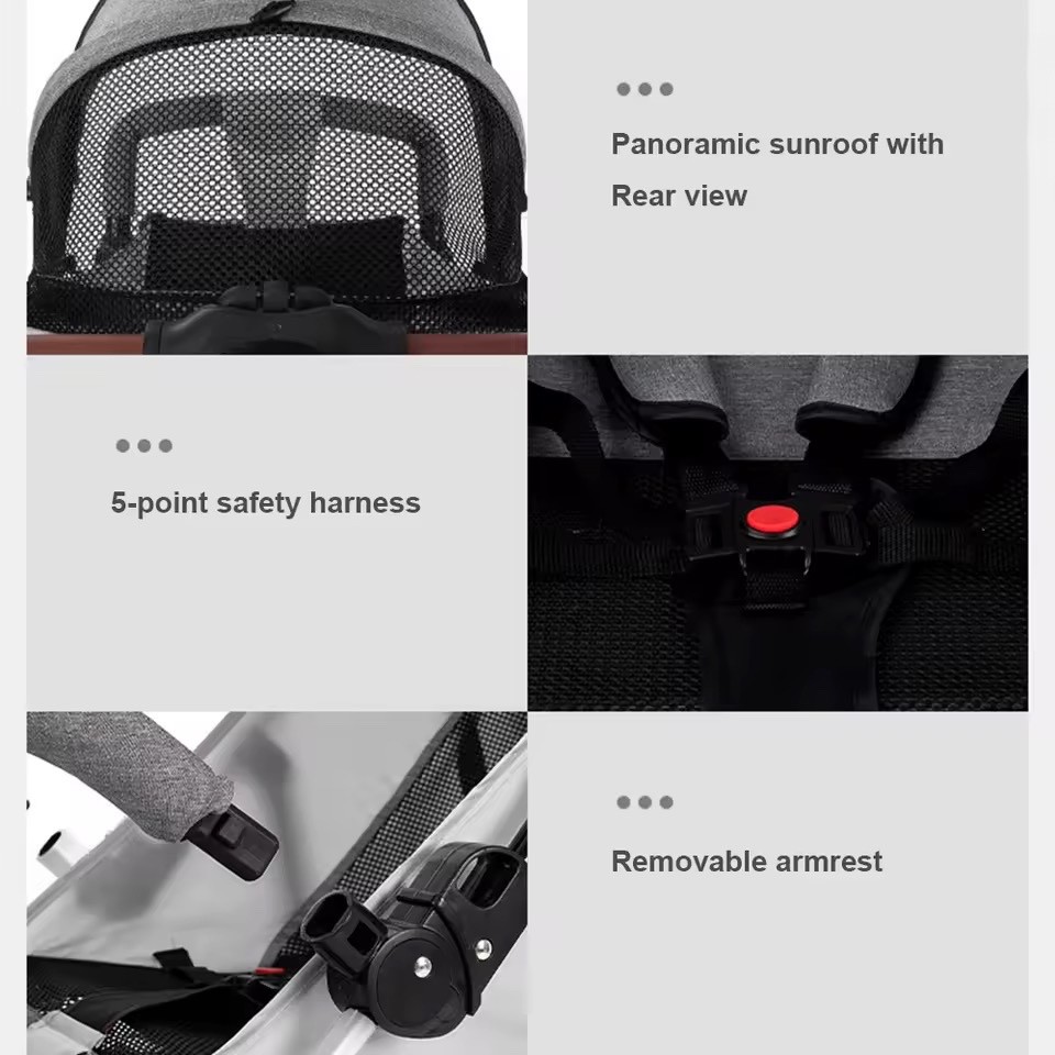 Lightweight Foldable Baby Stroller – Reclining Backrest, Steel Frame