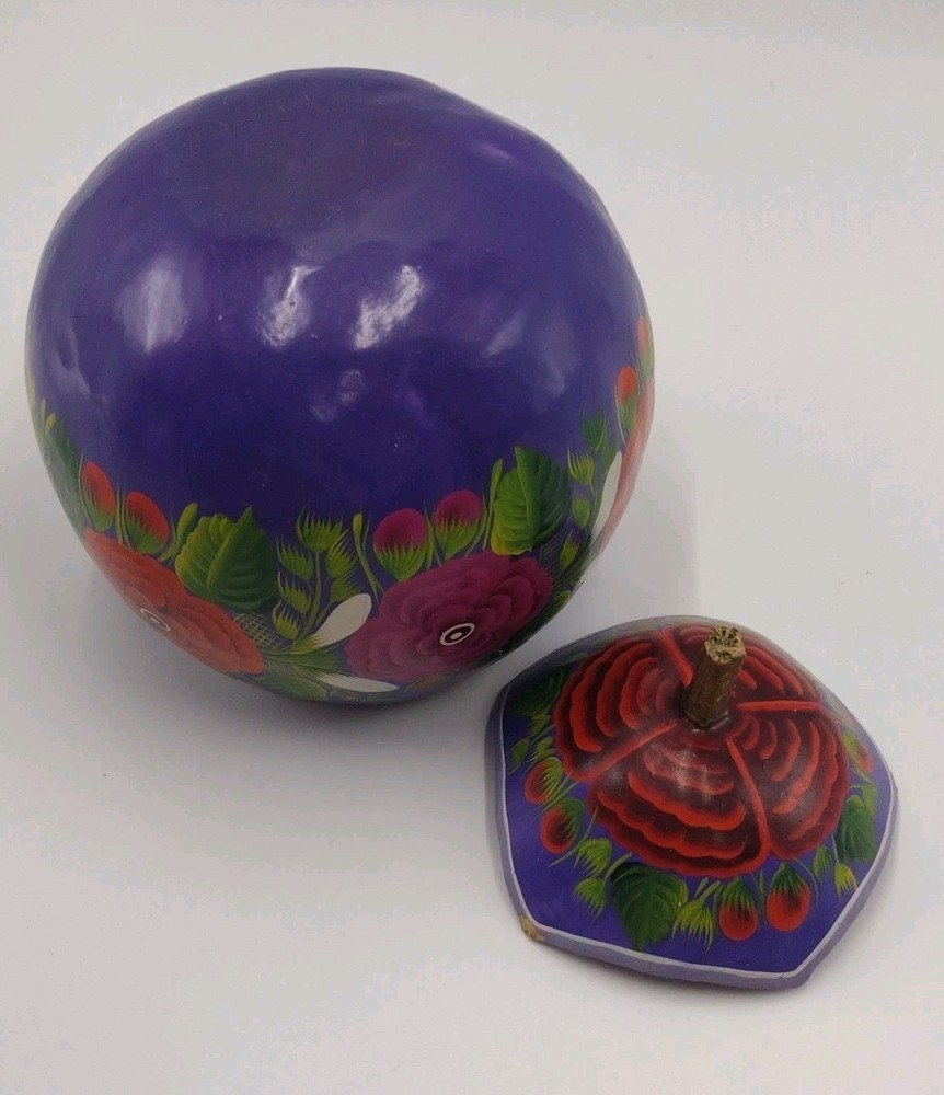 Gourd Hand Painted Floral Pattern Purple with lid Decor