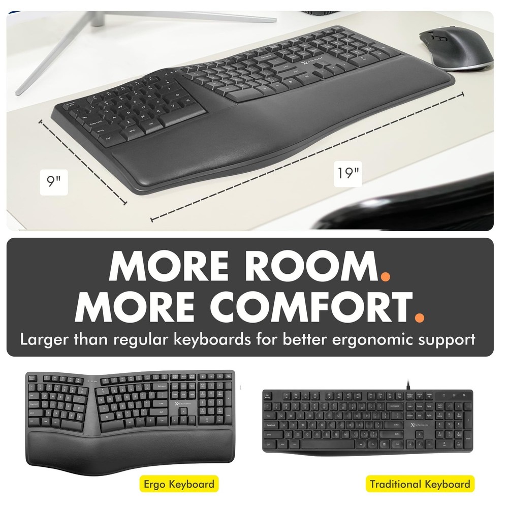 X9 Wireless Ergonomic Keyboard - Split Keyboard with Cushioned Wrist Rest - T...