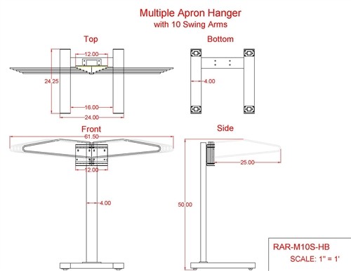 X-Ray Apron Rack - Mobile, 10 Swing Arms