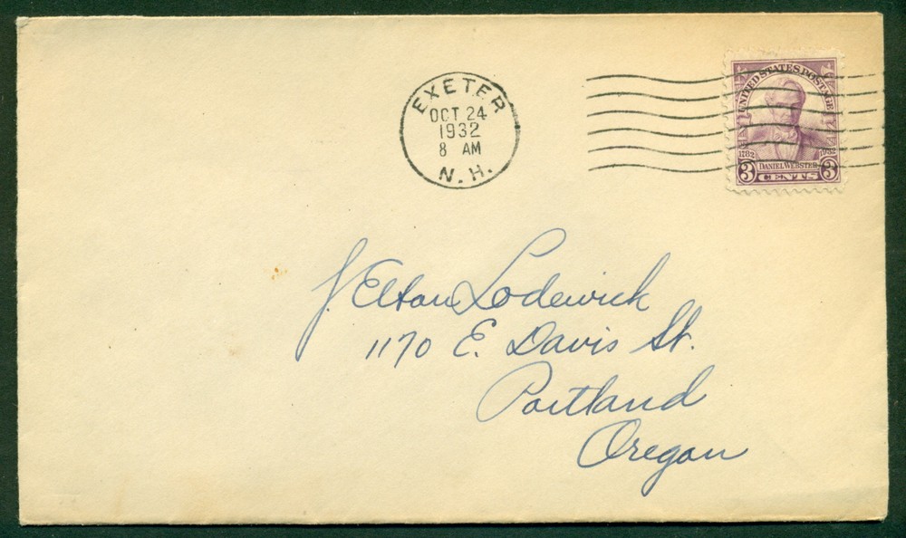 SCOTT # 725 FDC, NO CACHET, SCRIPT ADDRESS, EXETER, NH, GREAT PRICE!