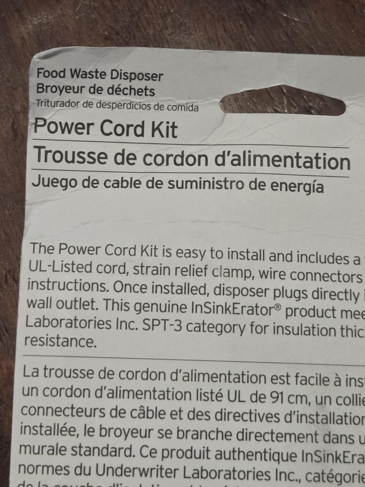 InSinkErator Garbage Disposal Power Cord Kit CRD-00 Install Badger Evolution