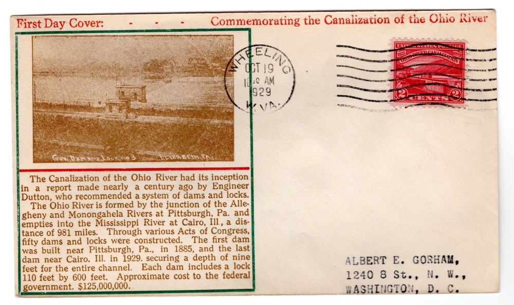 #681 Ohio River 1929 FDC - Planty #15A Variety Gorham Wheeling WV
