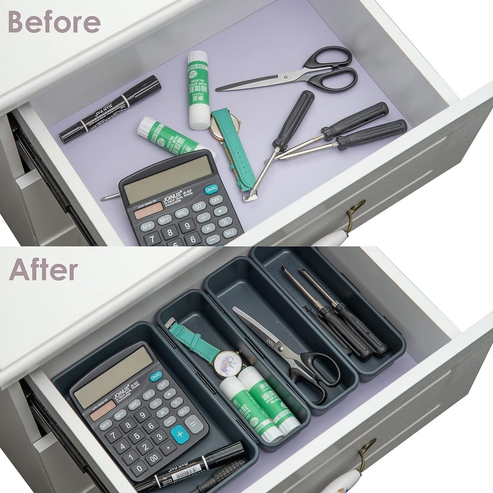 13 PCS Drawer Organizer Tray, Interlocking Office Desk Drawer Storage, Black ...