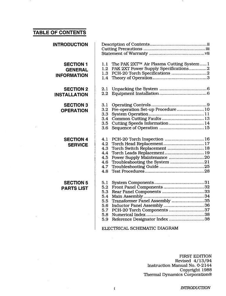 Thermal Dynamics PAK 2XT Plasma Cutter Instruction & Servicing Manual *969