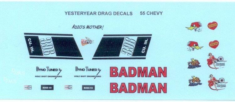 Yesteryear Badman 55 Chevrolet drag decal