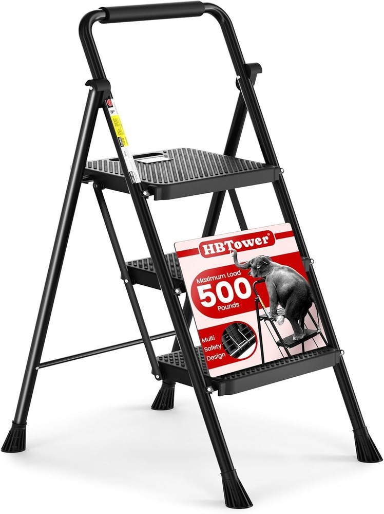 Convenient Folding Step Stool with Wide Steps and Safety Lock Mechanism