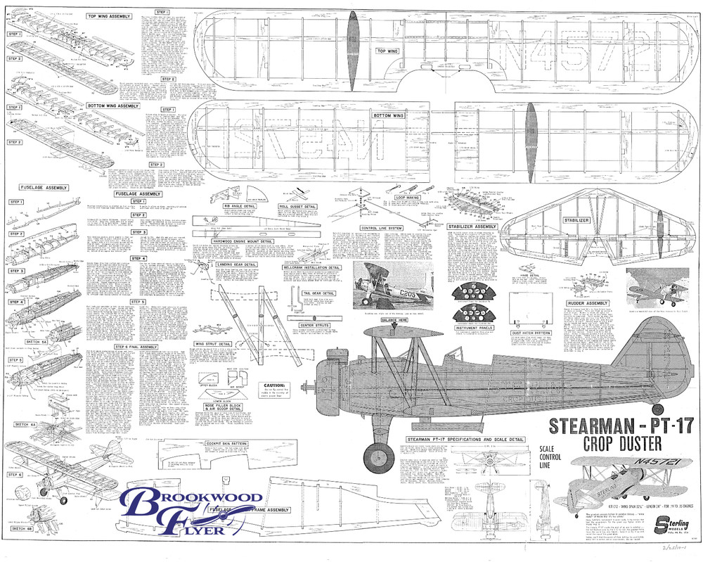 Sterling PT-17 PLAN & PATTERNS + DECALS to Build a 32" UC Scale Model Airplane