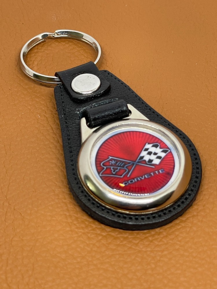 Premium black leather keychain for CORVETTE