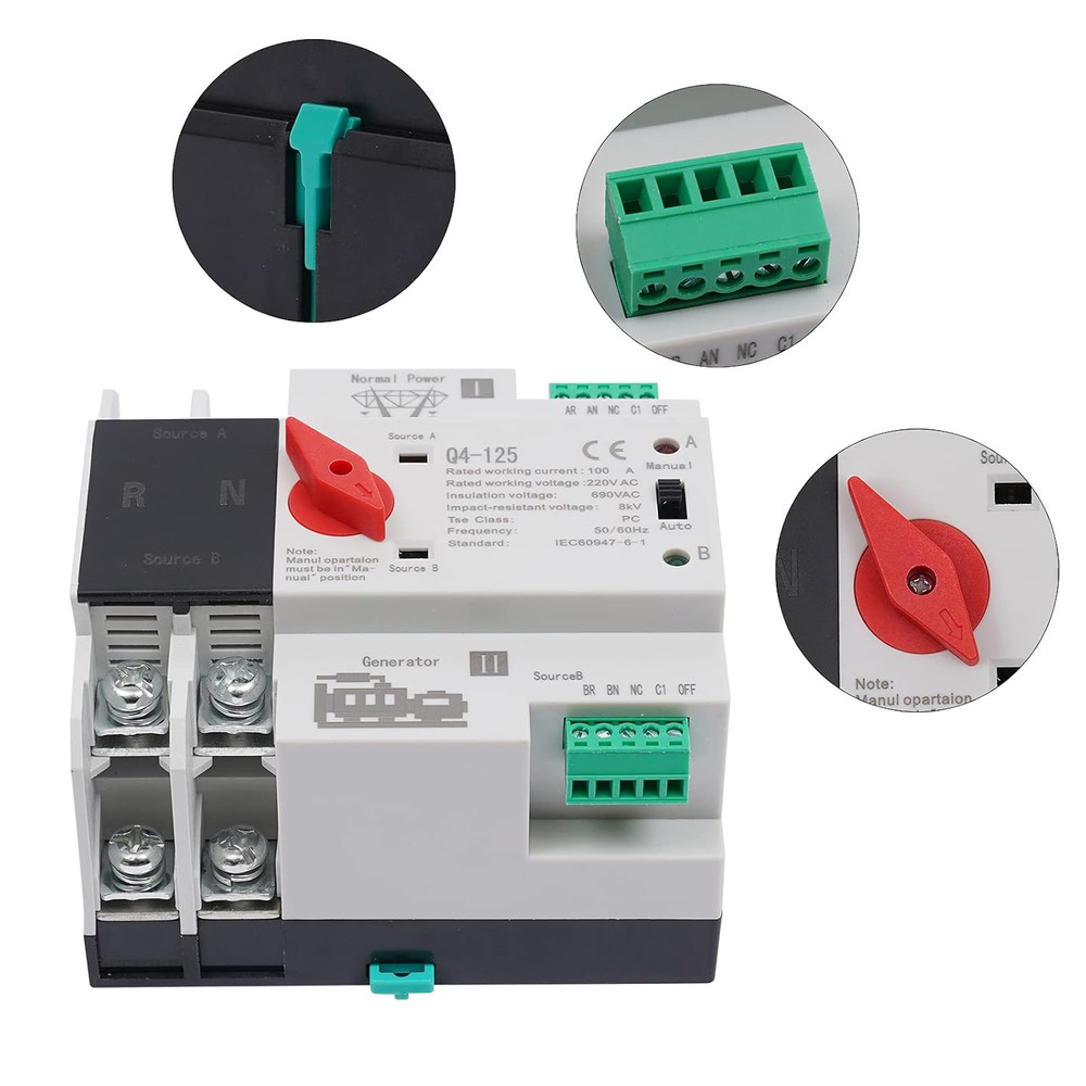 110V 2P 100A Mini Dual Power Automatic Transfer Switch Dual Power Generator Chan