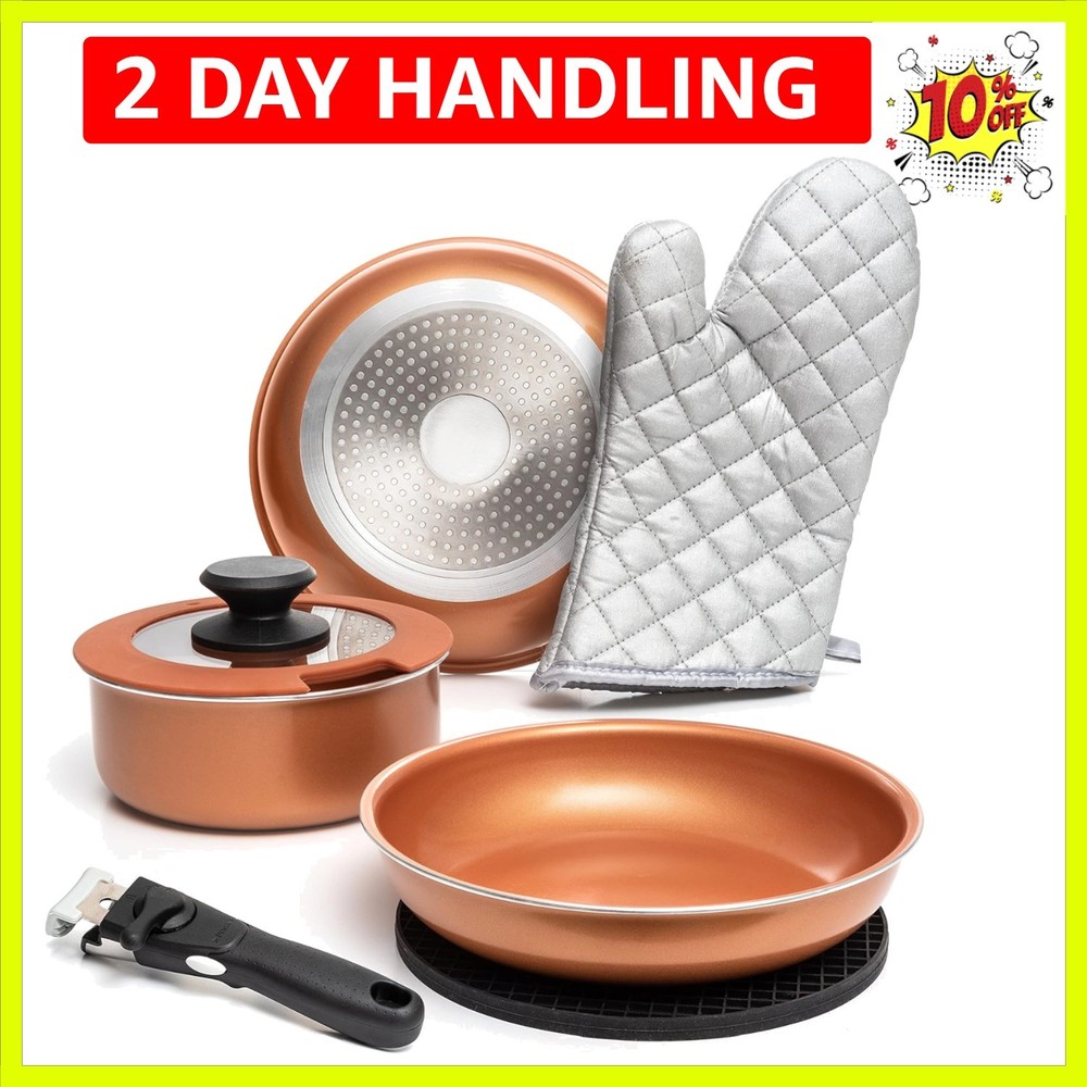 Copper Pots And Pans Set Nonstick, Removable Handle Cookware, Stackable Pots ...
