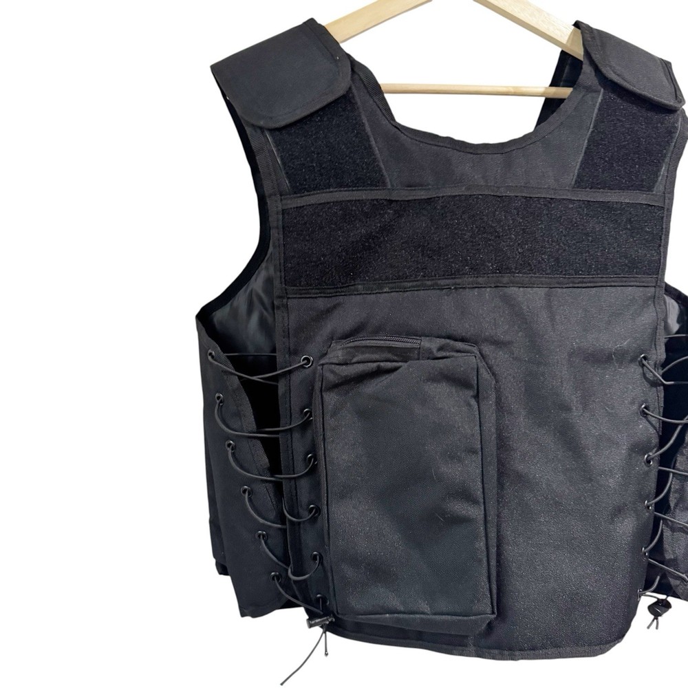 Tactical Vest Black Full Zip Adjustable Pockets