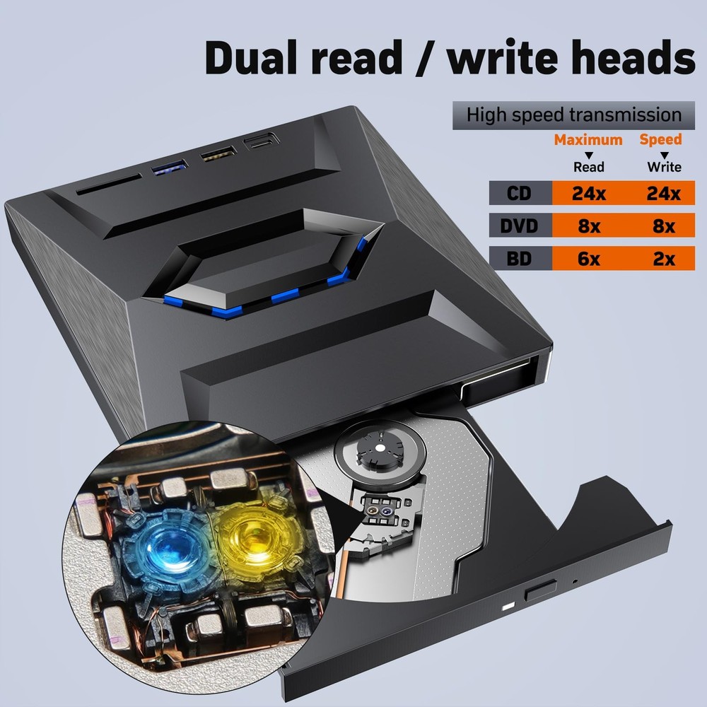 External Blu Ray Drive,Portable Bluray Player Writer Reader,CD Burner black