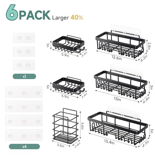 Shower Caddy 6-Pack, 6-Piece Set for Master Bathroom(Rustproof Upgrade) Black