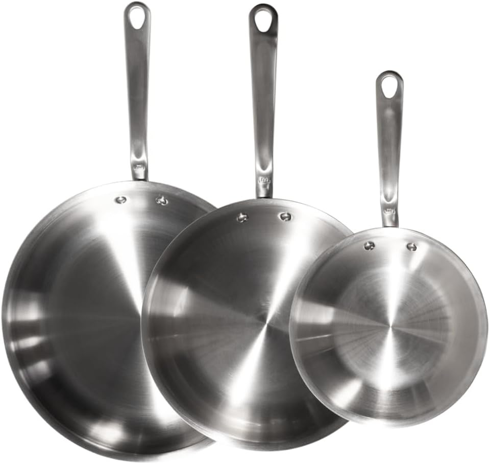 Professional 3-Piece Stainless Frying Pan Set - Induction Compatible