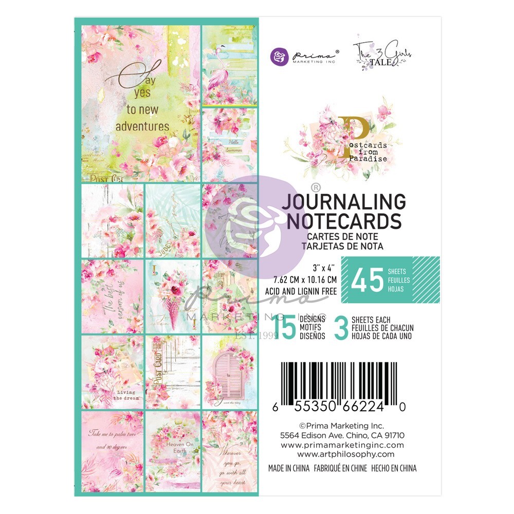 Prima - POSTCARDS From PARADISE 3x4 Journaling Notecards Summer 45pc