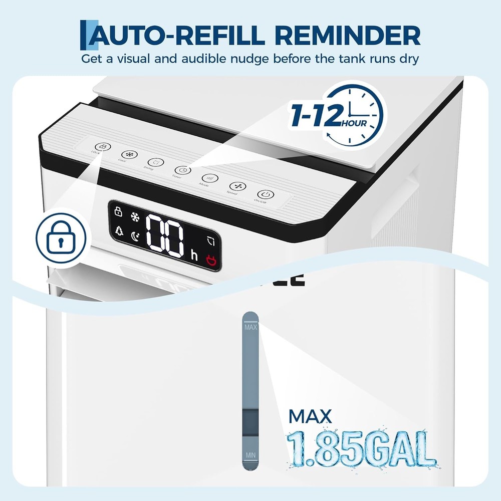 Portable air conditioners, 1.84Gal Touch Screen Swamp Cooler with Remote Control