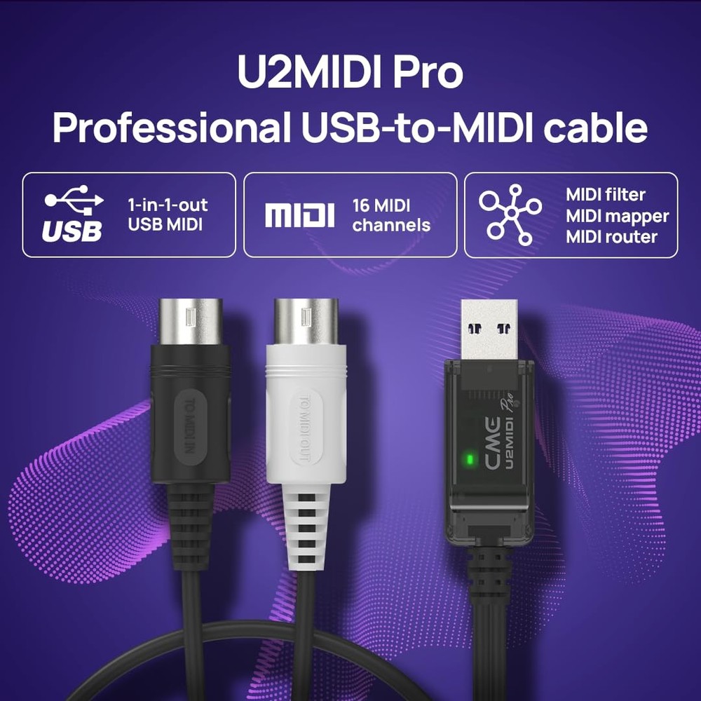 USB MIDI Cable 6.5ft - High-Speed Plug Play Interface for Instruments