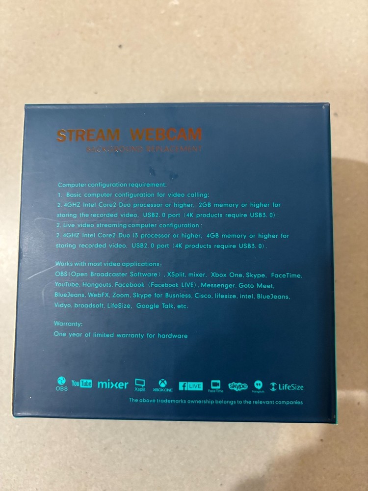 STREAM WEBCAM HD BACKGROUND REPLACEMENT 1080P (NEW - OPEN BOX)