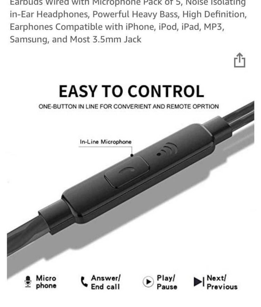 wired earbuds with microphone 5pack