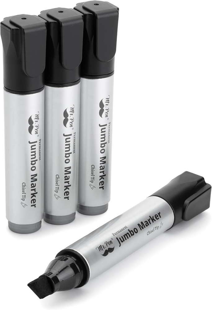 Mr. Pen- Jumbo Permanent Markers, 4 Pack, Chisel Tip, Black Markers Permanent
