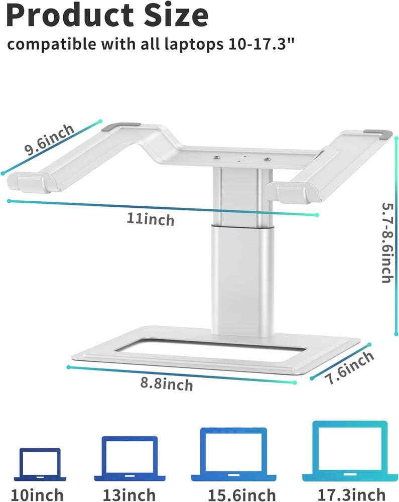 SOUNDANCE Adjustable Laptop Stand for Desk, Computer Stand, Ergonomic Silver