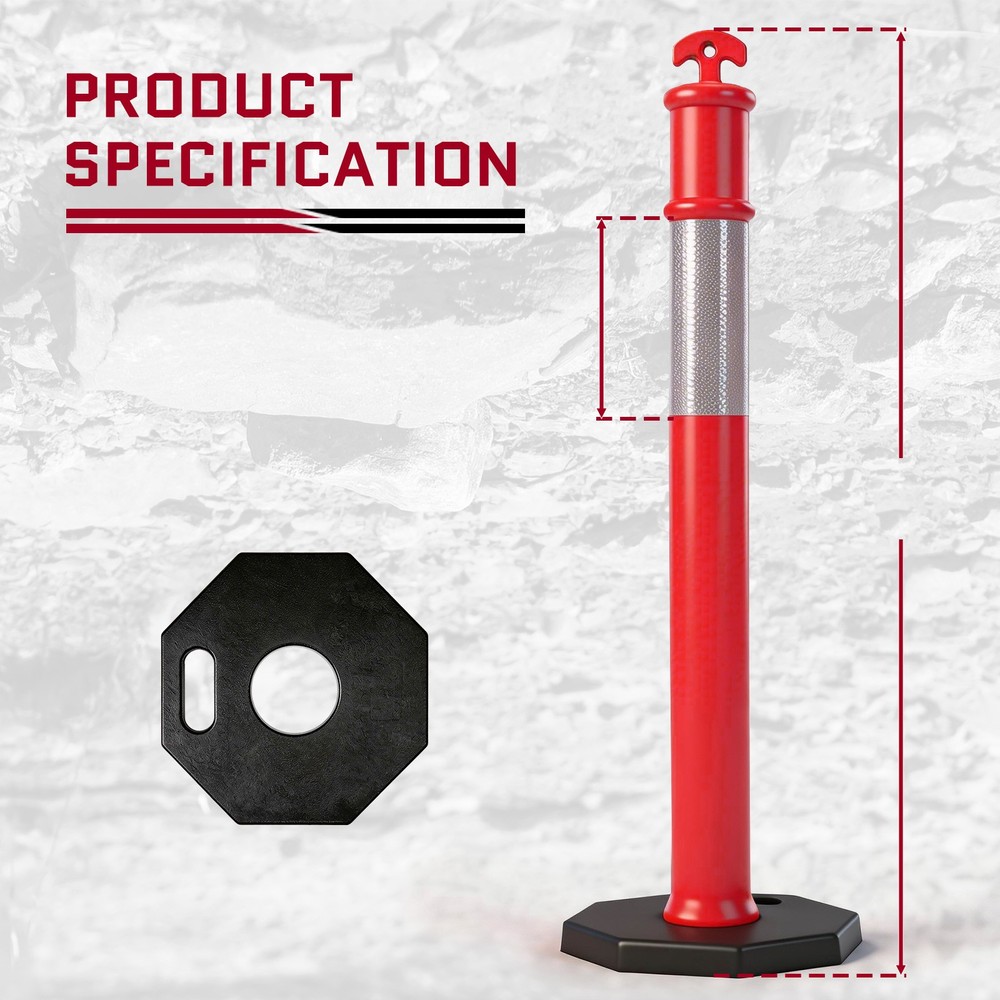 3 Pack 45" Traffic Delineator Post Cone with Base for Traffic Control Warning