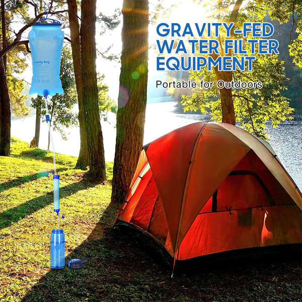Lightweight Camping Water Filter Gravity System Backpacking Survival 3 Liter