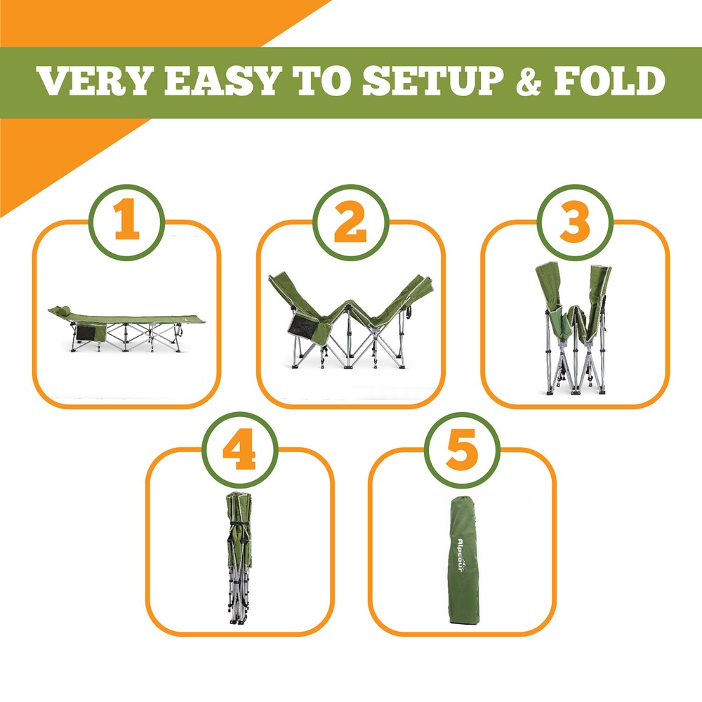 Alpcour Folding Camping Cot - Compact Single Person Bed w/ Pillow & Side Pocket