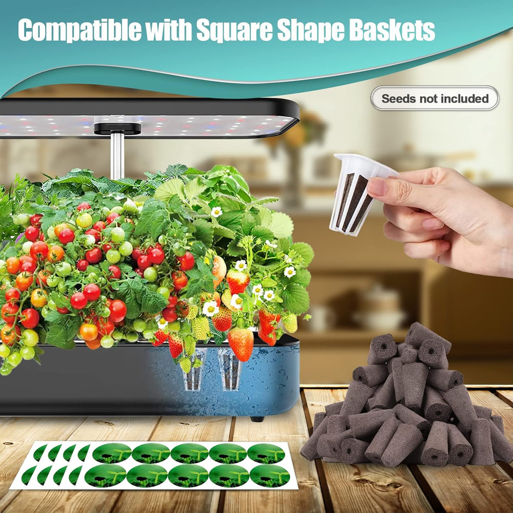 100pcs Square Pods for Hydroponics Growing System, 50pcs Square Grow Sponges wit
