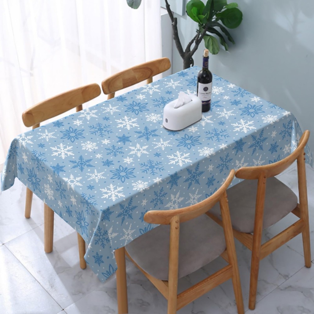 Winter Christmas Rectangular 84" x 60" (Rectangular), Light Blue White