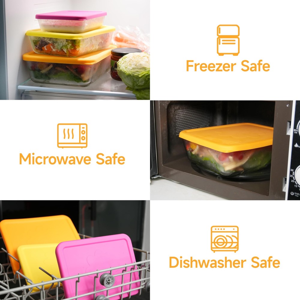 11 Cup Rectangle Silicone Storage Cover Lids Replacement for Pyrex 7212-PC Gl...