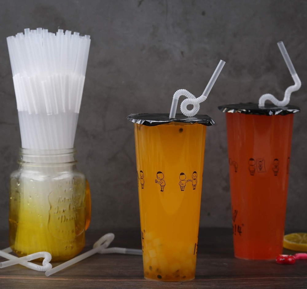 [Individually Wrapped] 100 Pcs Clear Flexible Plastic Straws, Disposable Bend...