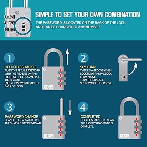 3-Digit Combination Padlock, Emerald, 2-Pack