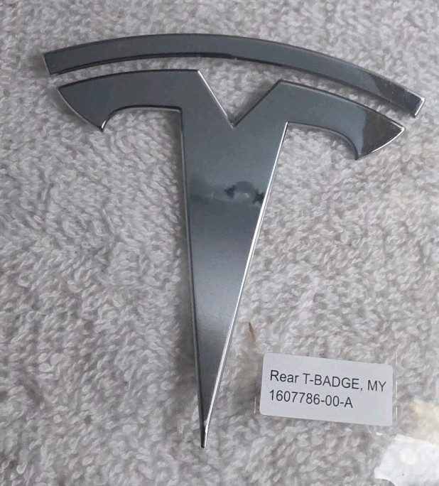 Tesla Model Y Rear Gate Emblem 1607786-00-A OEM Chrome