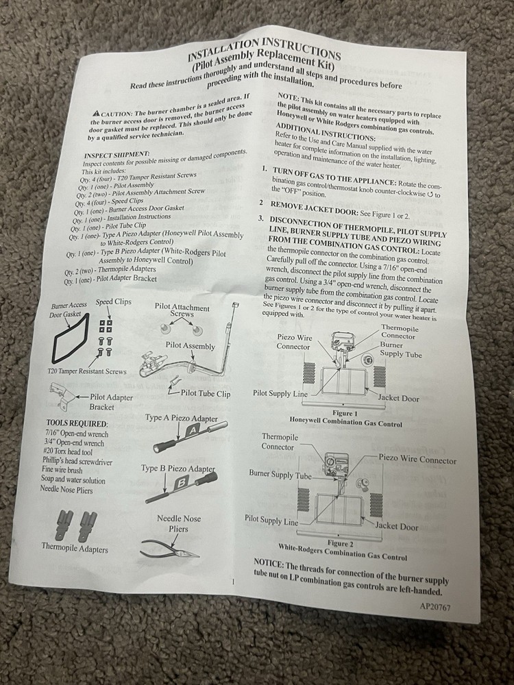 Rheem SP21058 Pilot Assembly Replacement Kit With Burner