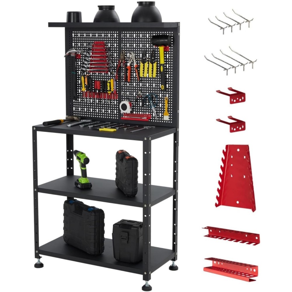 Garage Workbench with Pegboard 32" Adjustable Workshop Tool Organizer Work Table