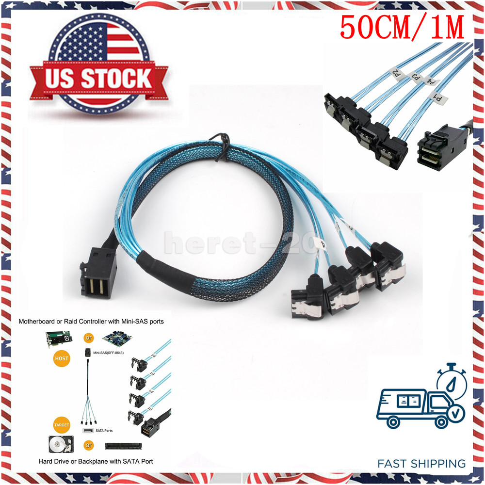 Mini SAS SFF-8643 Host to Angled 4SATA Target Hard Disk Data Server Cable 0.5/1M