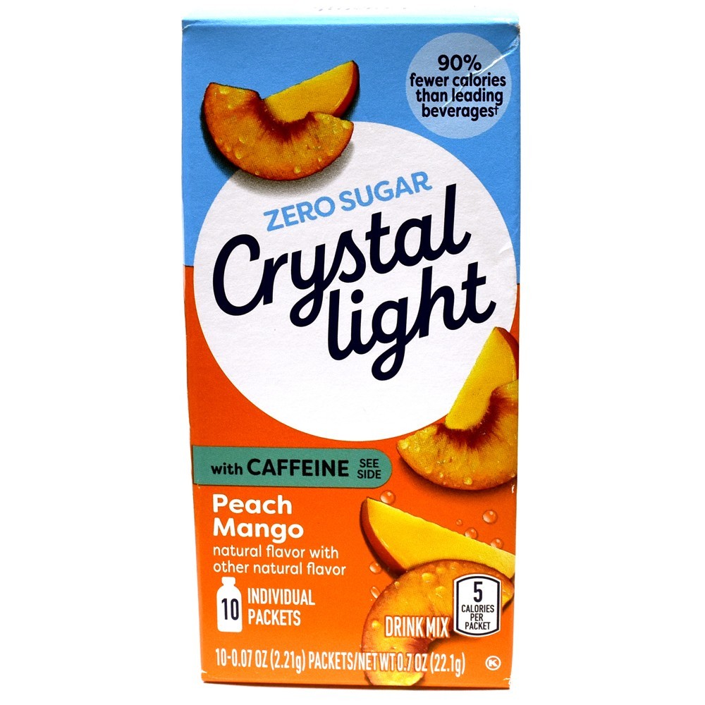 8 10-Packet Boxes Crystal Light Peach Mango With Caffeine On The Go