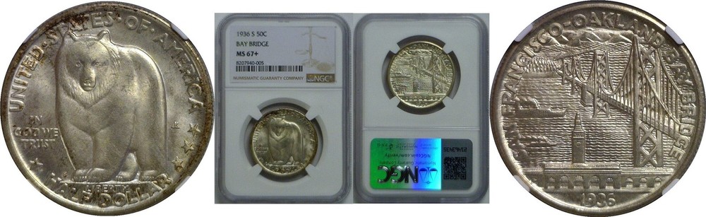 1936-S Bay Bridge Commemorative Half Dollar   NGC MS-67+