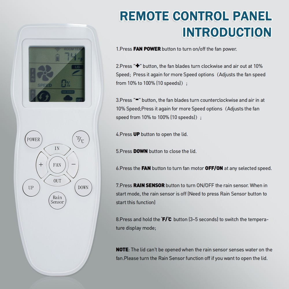 14'' 12V RV Roof Vent Air Max LED Fan Remote 10 Speed Camper Rain Sensor USA