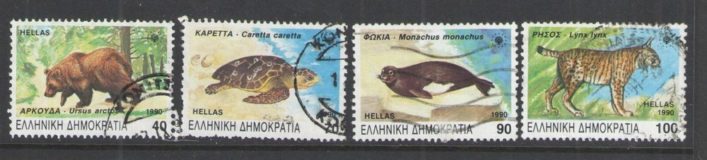 1990 GREECE Scott # 1674-1677 { ANIMALS } STAMP SET USED