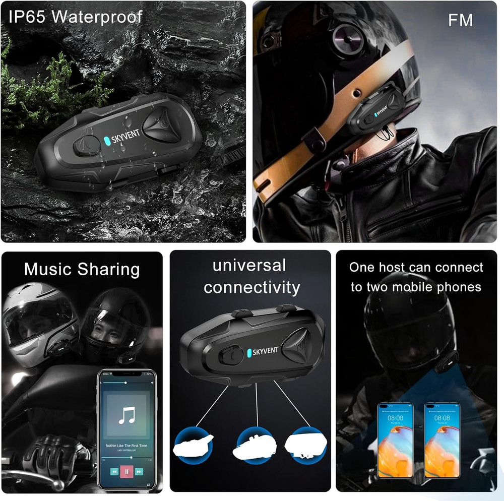 Q4 Motorcycle Bluetooth Communication System Headset Intercom, 4 Riders 1500M Mu