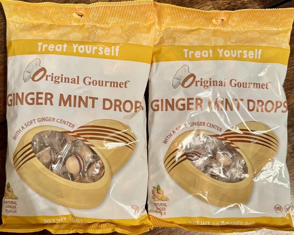 2- Original Gourmet Ginger Mint Drops 10 oz Each- with Soft Ginger Center