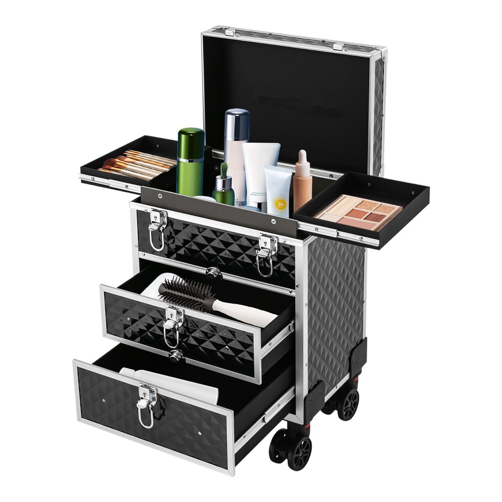 Professional Rolling Makeup Case Train Case Cosmetic Trolley Cosmetic Organizer