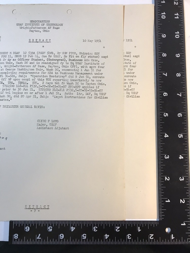 Operation Bootstrap Original Pilots Copy Documents 1951 Wright Patterson AFB