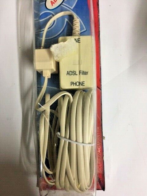 ADSL Filter with 5m Cable and Plug 6/4 Pin Phone Socket 6/2 & Modem 6/4