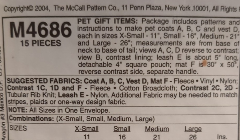 "Pet Gift Items" ©2004 McCall's Crafts Sewing Pattern # M4686 UNCUT