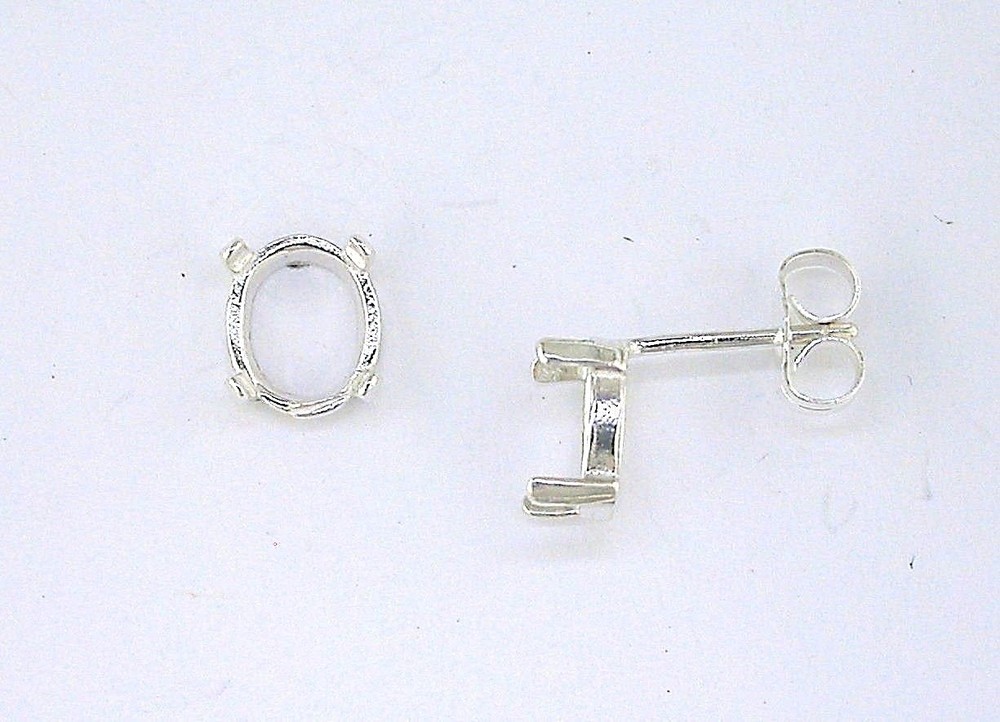 Oval 4 Prong Low Profile Earring Setting Sterling Silver